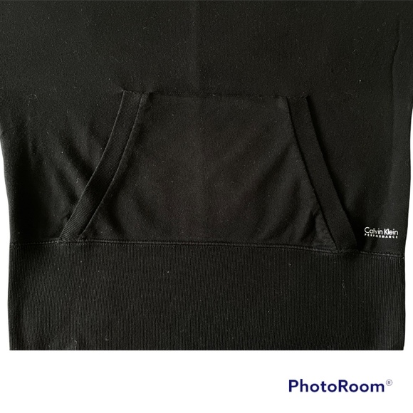 #12 Calvin Klein Performance Edgy Black Hoodie Front Pocket Relaxed Fit Top - Picture 6 of 8